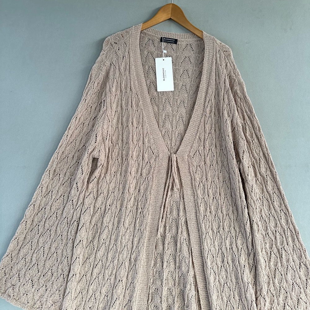 BloomChic Blush Cable-Knit Tie-Front Cardigan - Picture 3 of 10